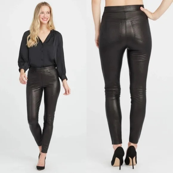 SPANX Pants - SPANX Black Faux Leather leather like Pants Women’s Size Petite S